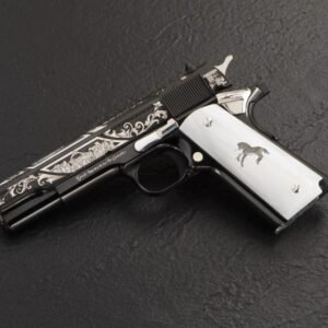 Mexican Colt .38 Super pistol displayed as an example of a historic Colt firearm. Mexican Colt 38 Super For Sale USA